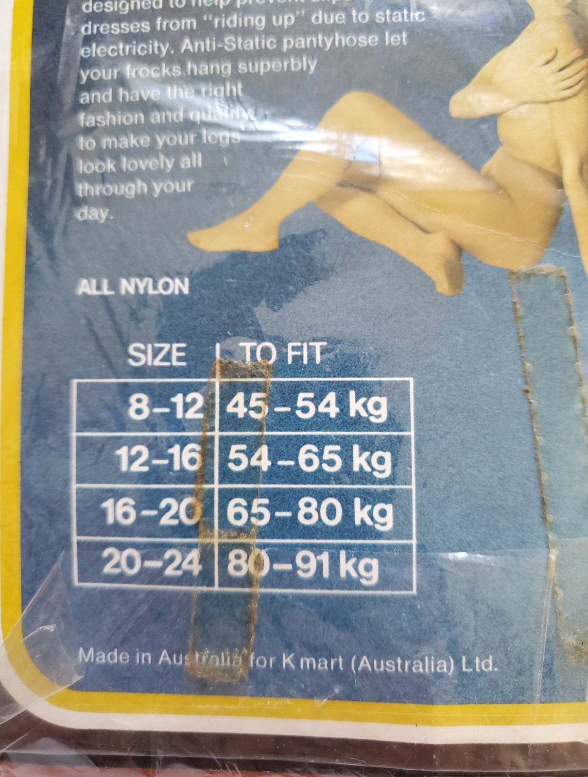 Vintage KMART 70s Stockings Panty Hose TEMP BLUE Anti-Static Regular Size 20-24