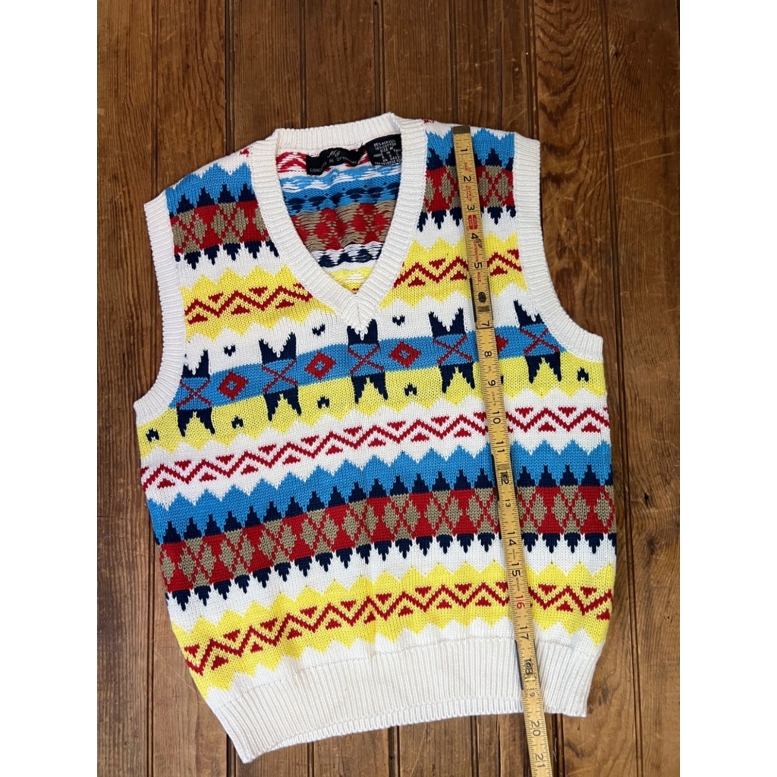 Vintage women’s colorful V-neck vest cotton acrylic