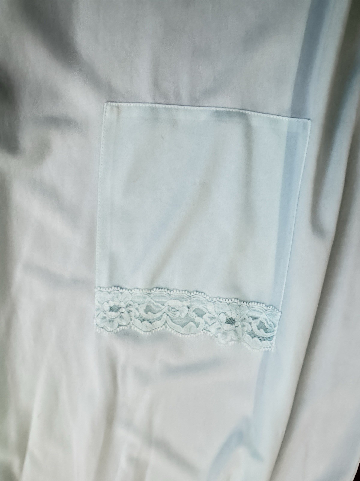 M Shadowline Lace Embroidered Tea Roses Mint Blue Silky Satin Robe Button Pocket