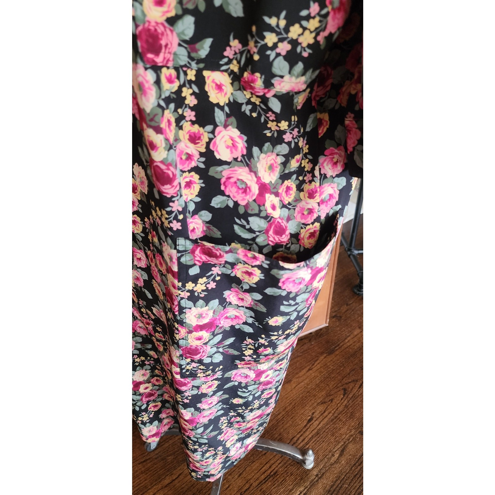 Vintage 1980s UNGARO Silk Floral Print Dress Necktie Sash Button Down Front