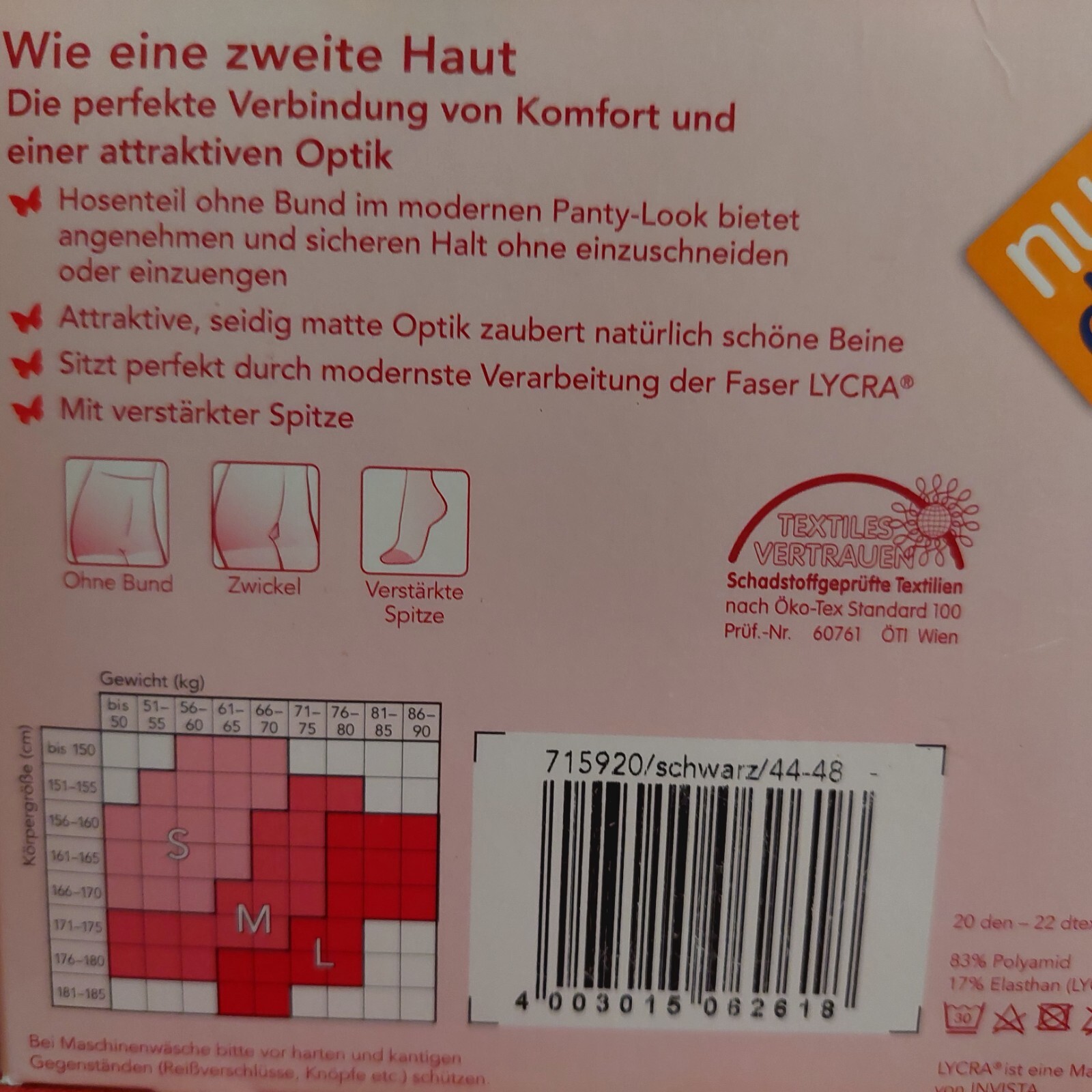 Vintage Pantyhose Zweite Haut Germany Nur Die Size L Color Schwarz BBROS3