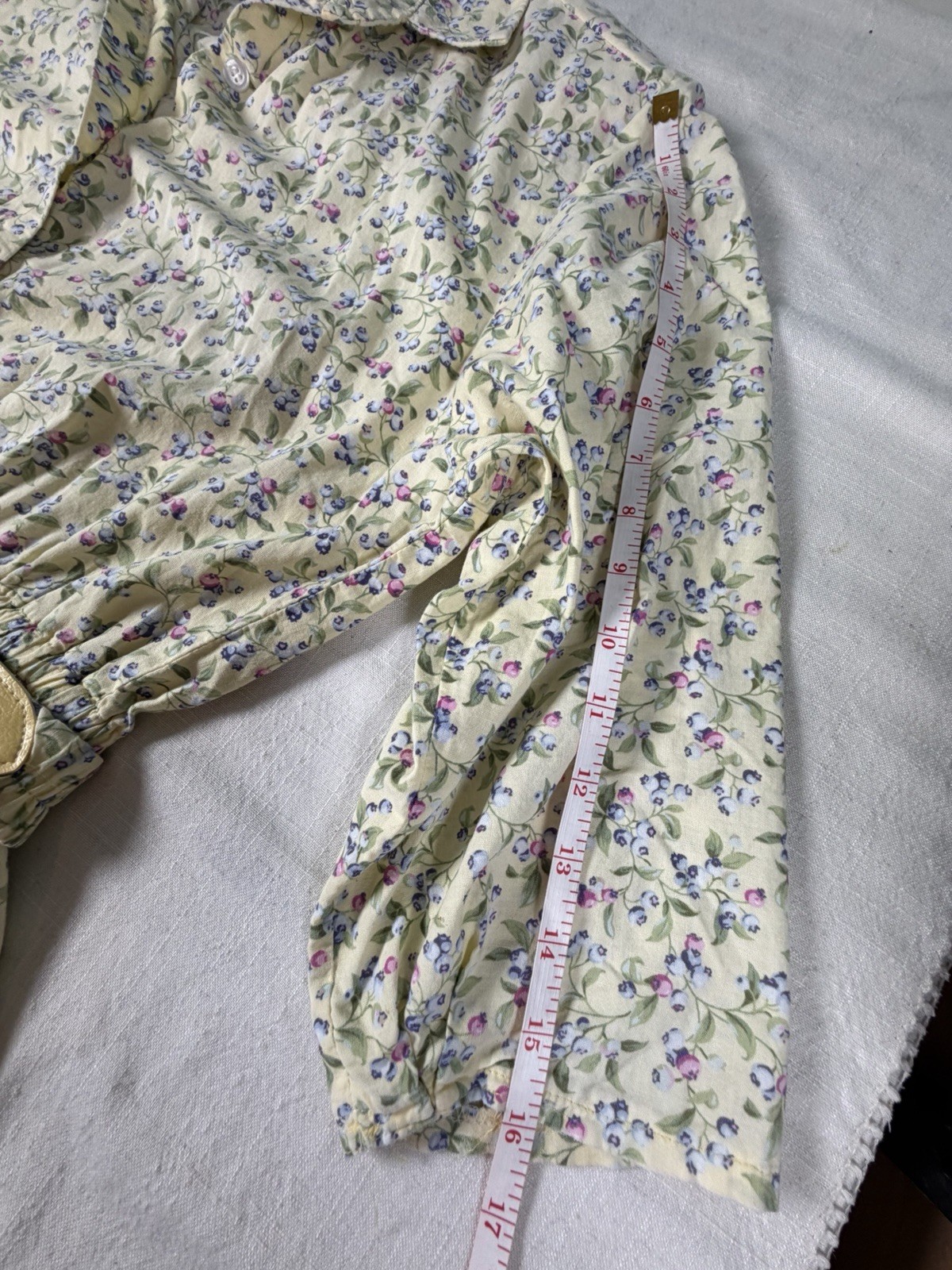 Vintage 90s Floral Shirt Dress Cottagecore Yellow Blueberry Midi Belted M/L USA