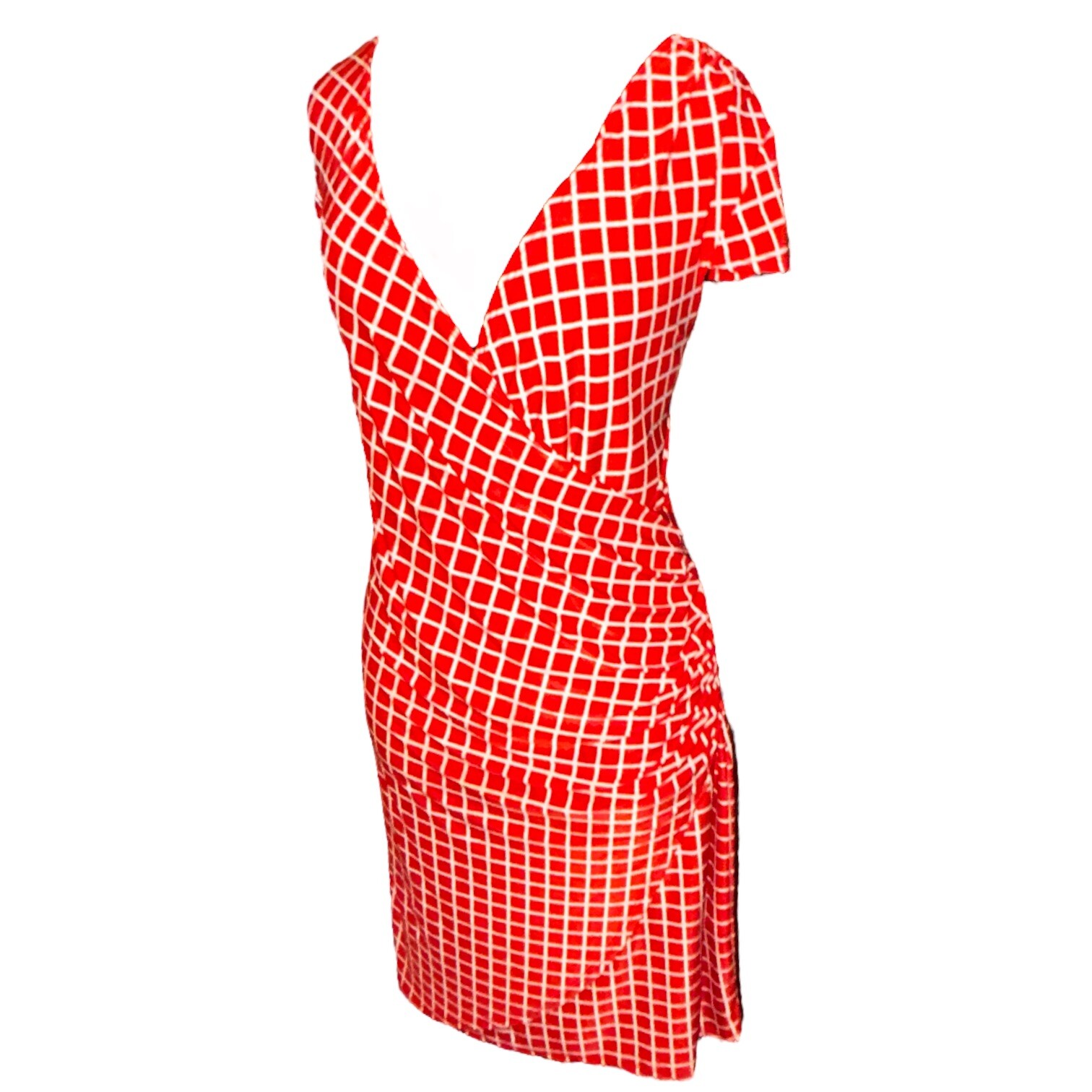 AA Studio Cap Sleeve V-Neck Faux Wrap Orange/White Short Dress Women 16 VTG