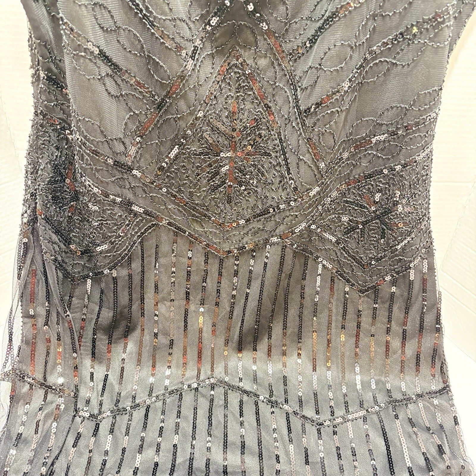 Black Sequin Beaded Flapper Dress Gatsby Fringe Mesh Cocktail Party Dress 3XL