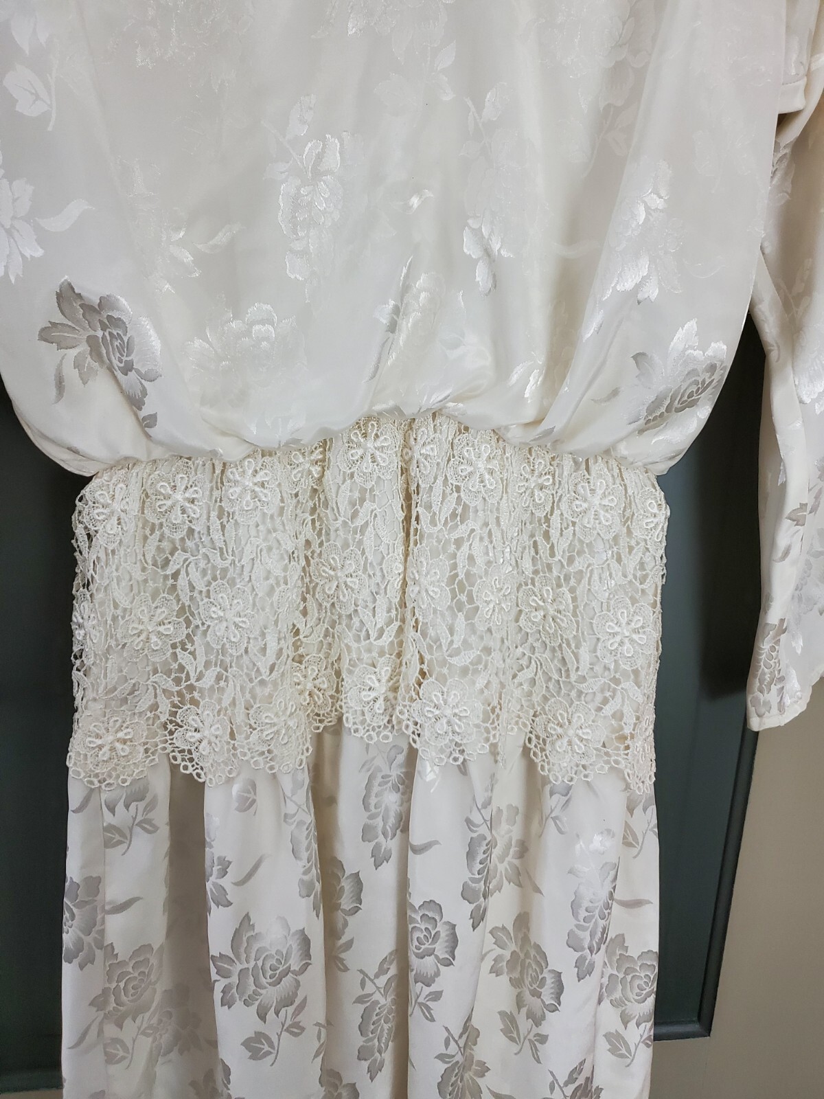 John Roberts Vintage 1980’s Brocade Satin Lace Style Dress Size 12