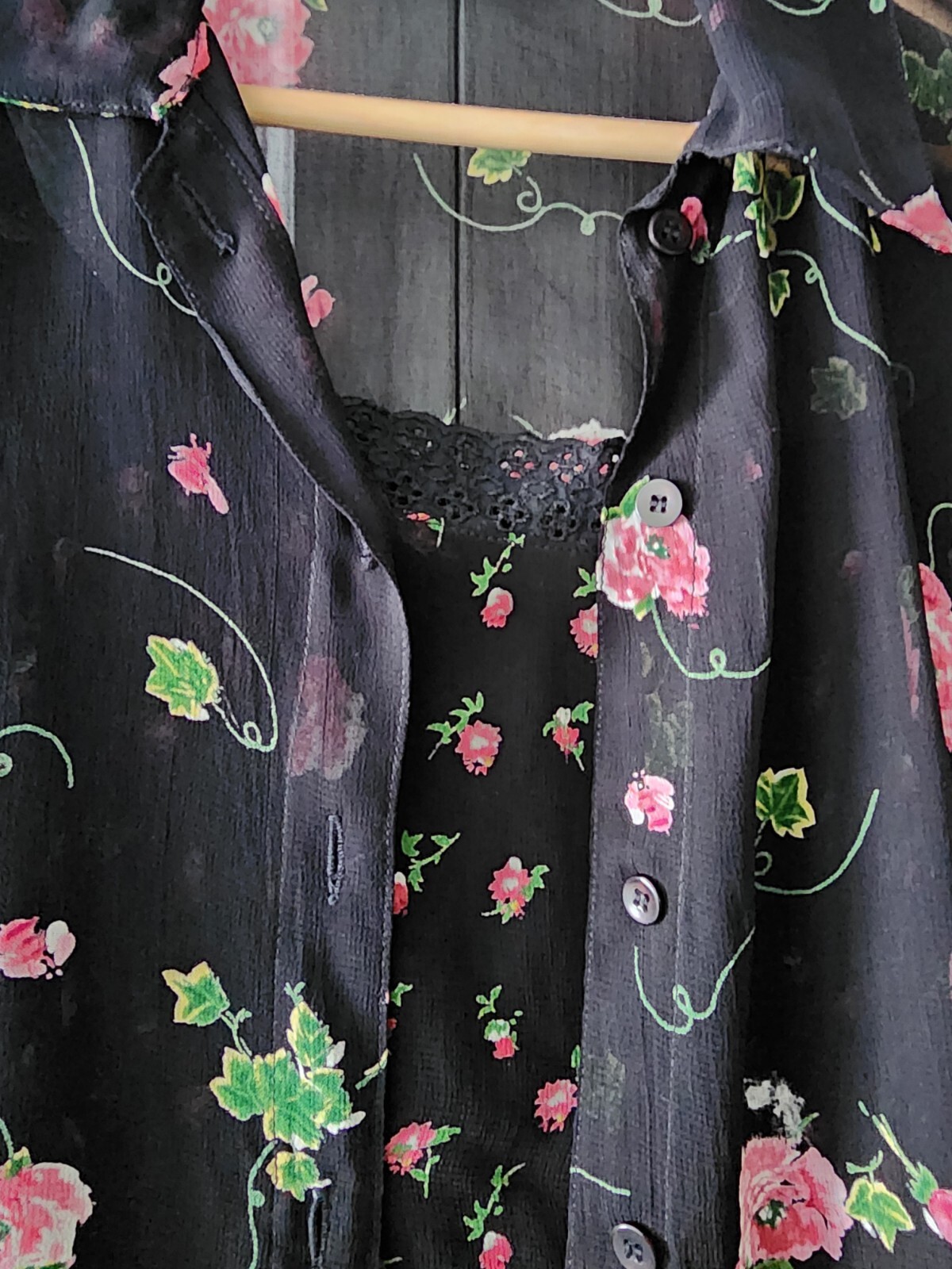 Vintage Lola P. Maxi Dress Black Multicolor Floral Textured Gauze- Size S