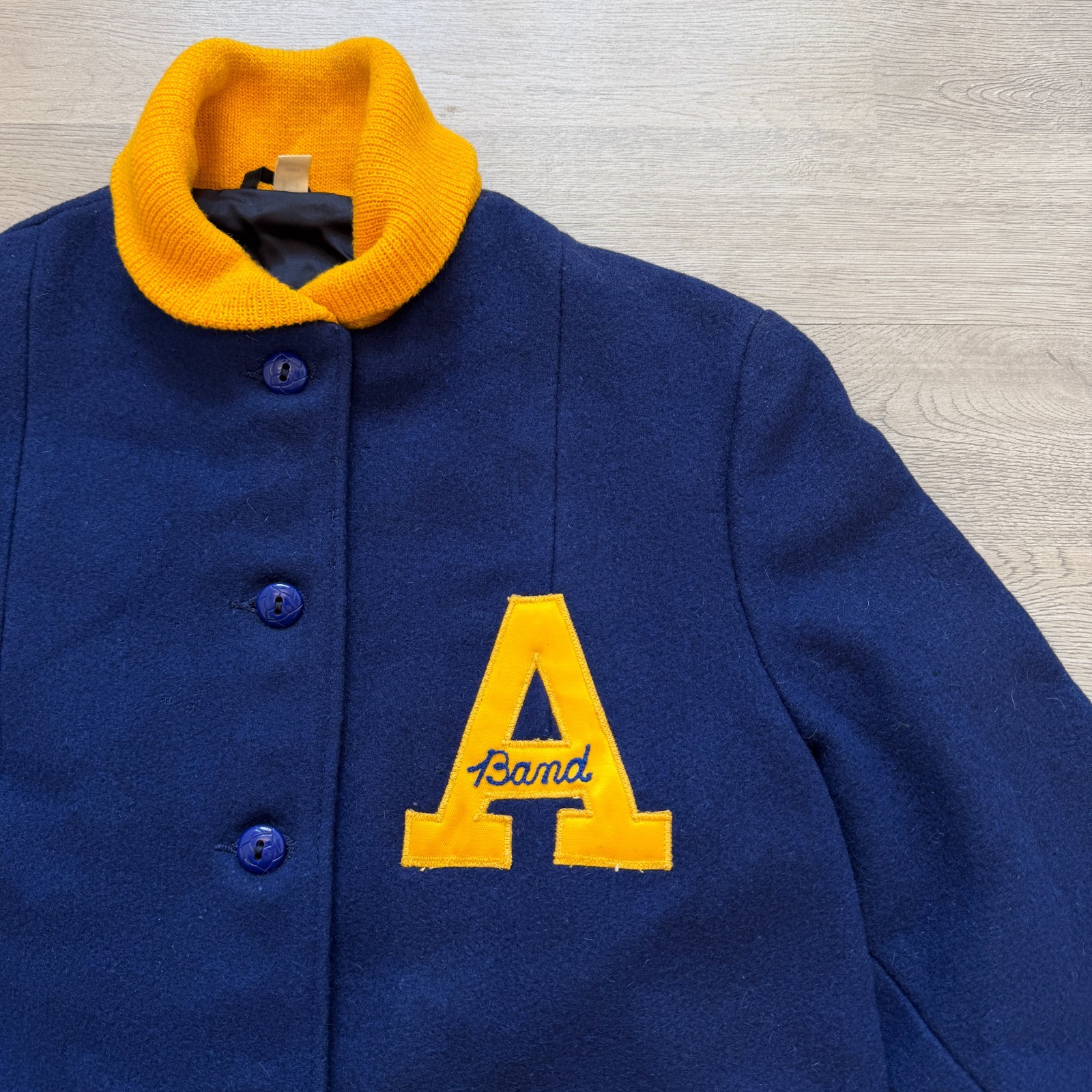 Vintage Butwin Varsity Jacket Wool Letterman Band Patch Blue Sz 14 S M USA