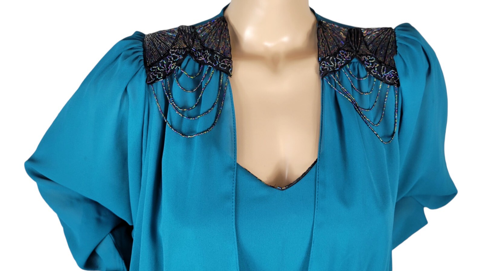 Vtg 80s California Talls By Robert Draped Beaded Cocktail Dress Golden Girls 10