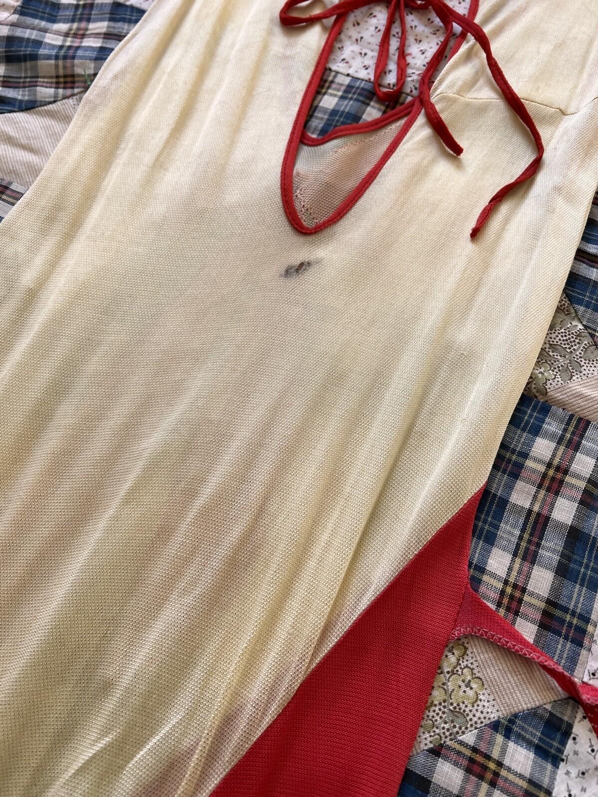 Vintage 1930s Red & Cream Trompe L’Oeil Rayon Jersey Beach Pajamas Jumpsuit Deco