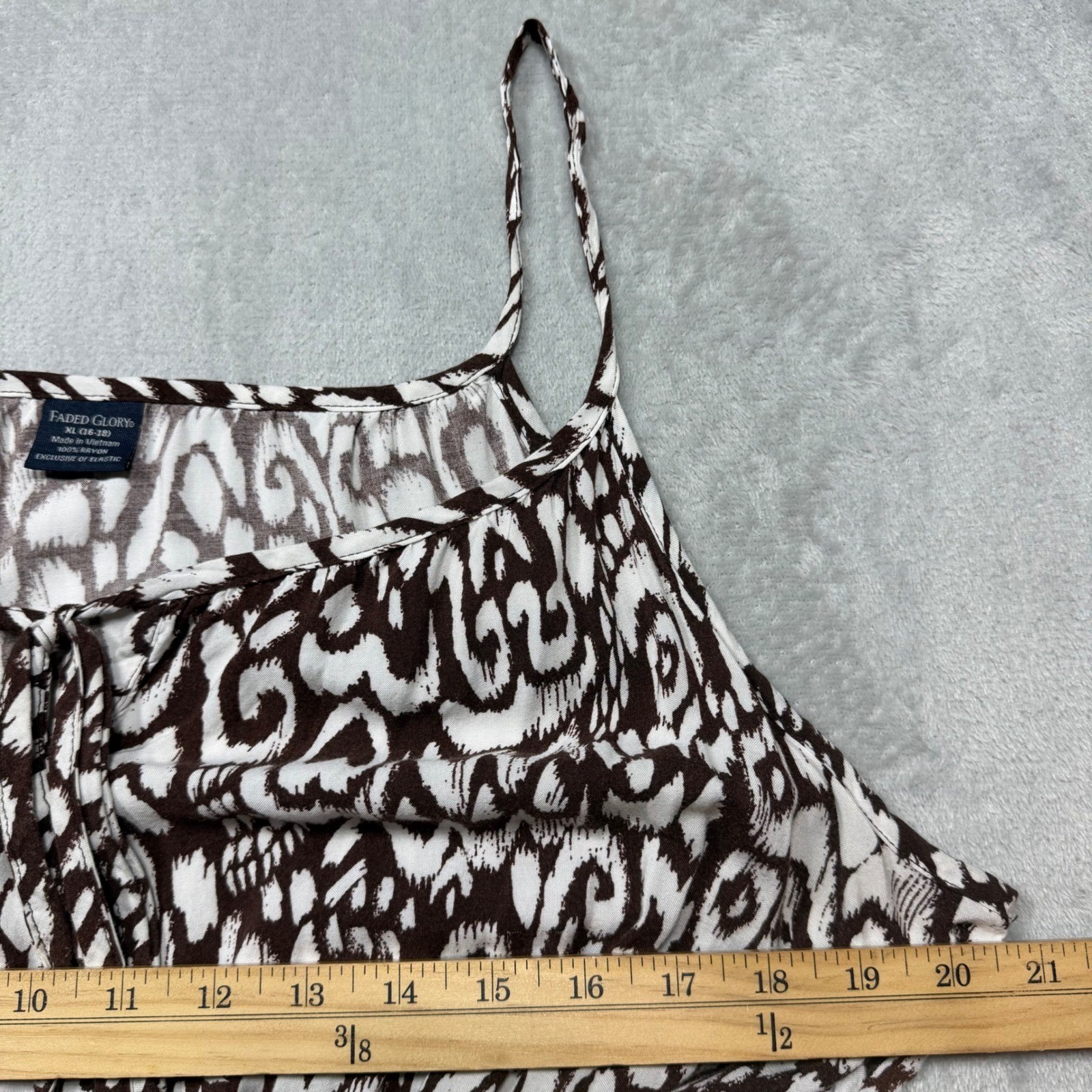 Vintage 2000s Brown Rayon Ikat Print Boho Midi Sundress XL L/XL