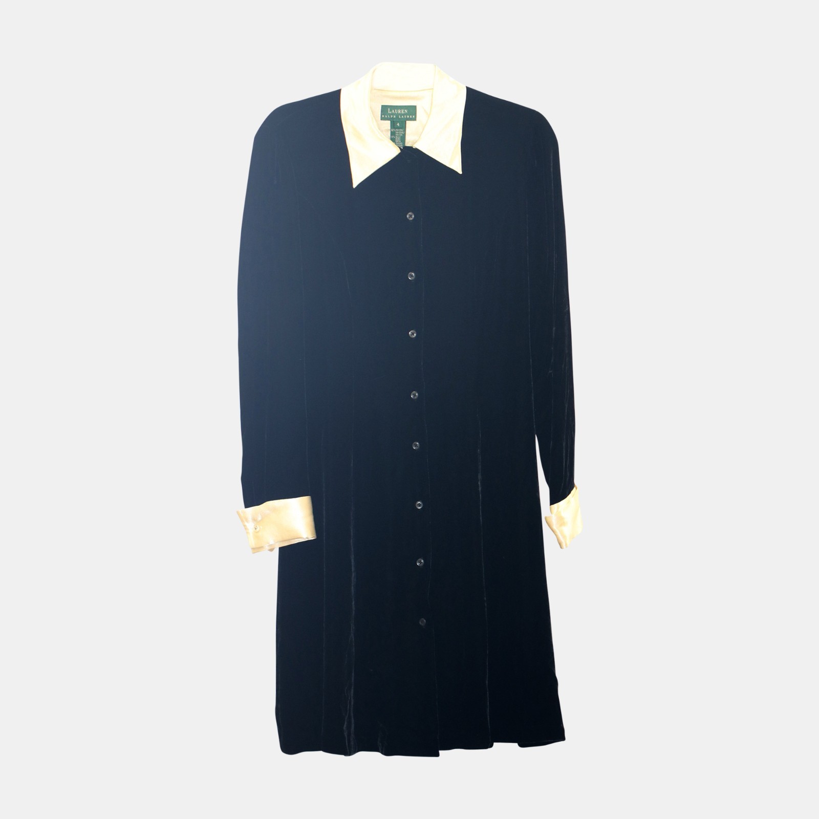 Ralph Lauren 1990s Vintage Black Silk-Blend Velour Shirt Dress – Size 4 – Very G