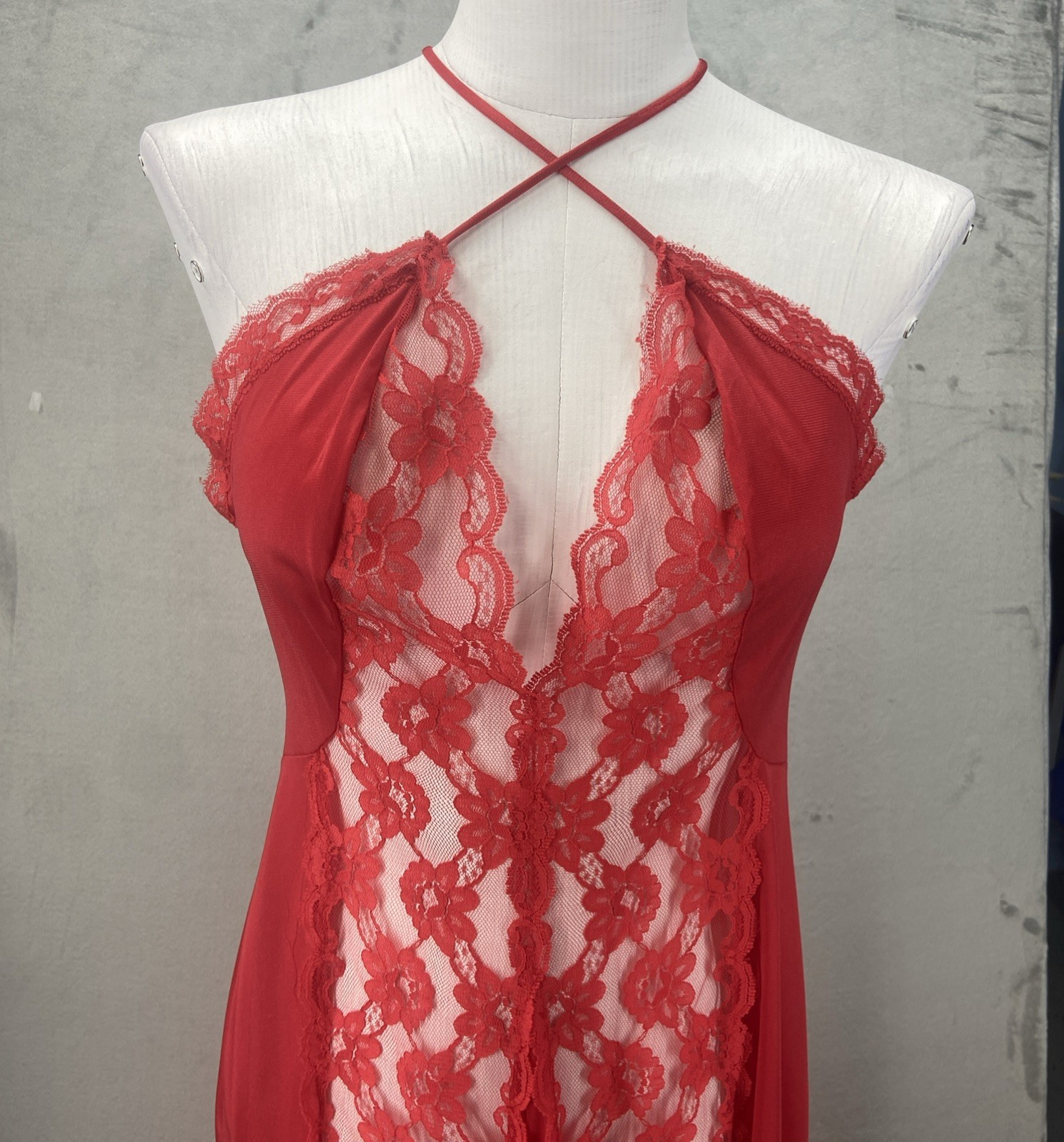 Vintage Y2K Sabrina slip Dress Red Babydoll Floral Lace Lingerie Romantic USA
