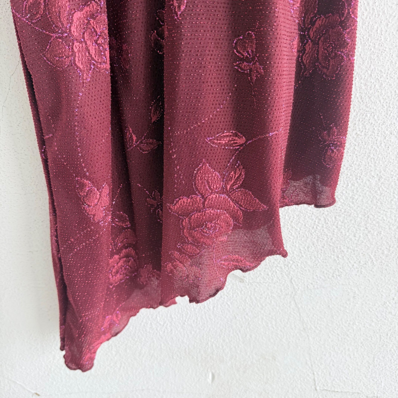 Vtg 90s Midi Dress Floral Asymmetrical Burgundy Glitter My Michelle S USA Made
