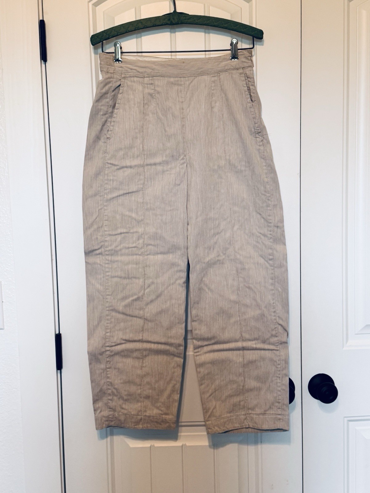 50s Vintage Women’s Side Zip Brown White Stripe Cotton MCM Pants 27″ waist x 25