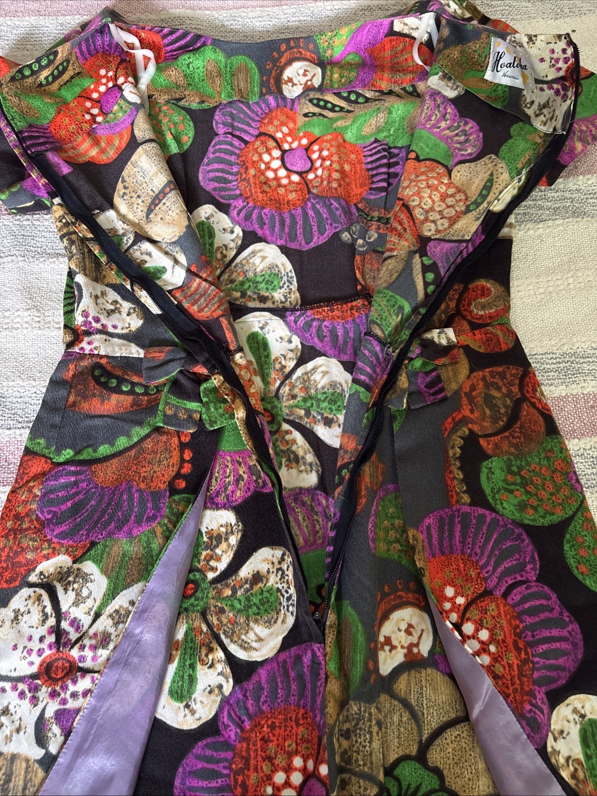 Hoaloha Hawaiian Maxi Dress Vintage Tiki 1960s/70s Floral Print Size Small