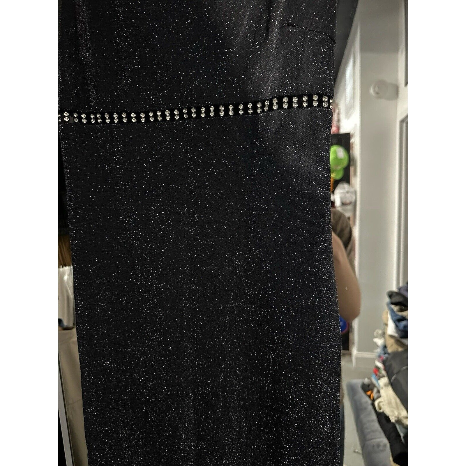 Vintage 90s 579 Black Metallic Rhinestone Floor Length Formal Gown Size 3