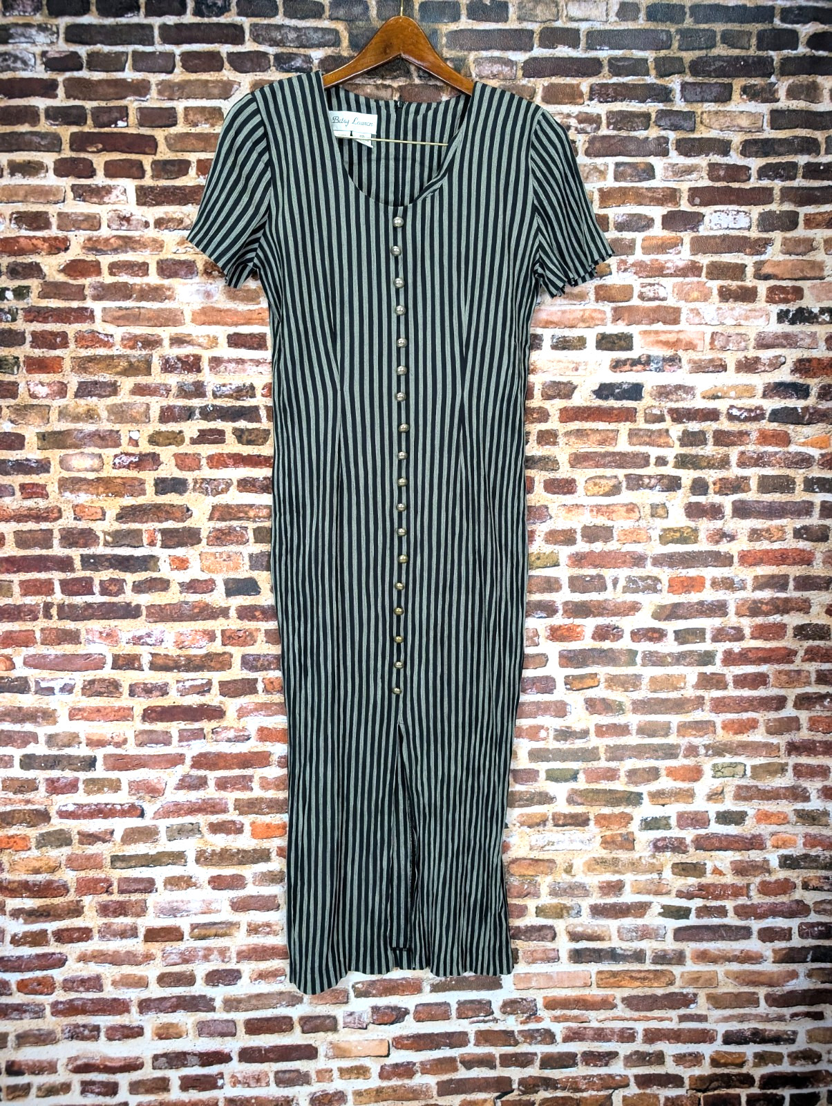 Vintage Long Slit Wiggle Dress 90’s Y2k Striped Button Maxi Size 5 6 Small Gray