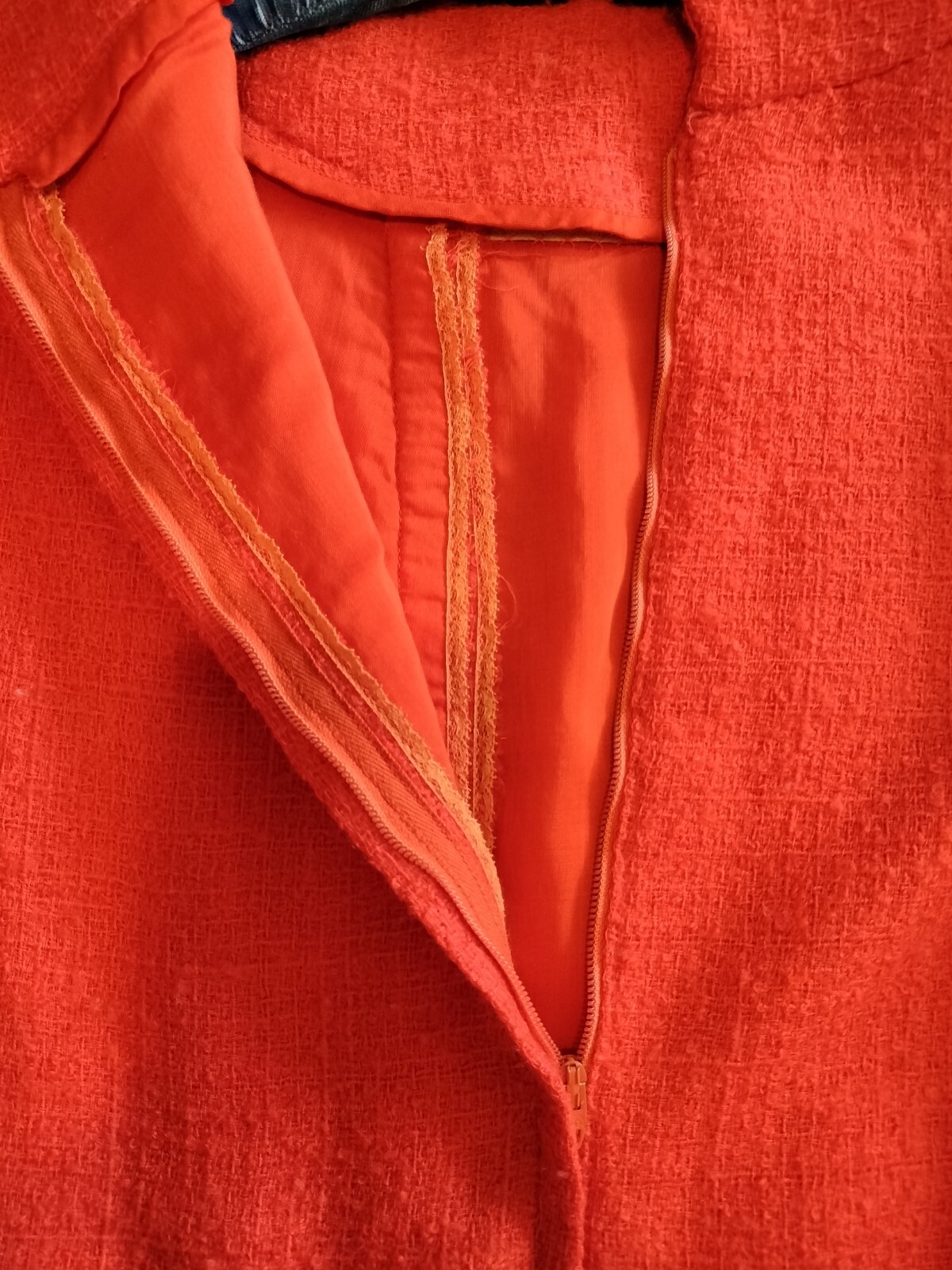 Vintage Imported Orange Wool Designer Copy Dress with Suede Belt
