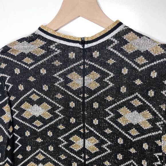 Vintage Metallic Geometric Sweater Black Gold Holiday Christmas Medium