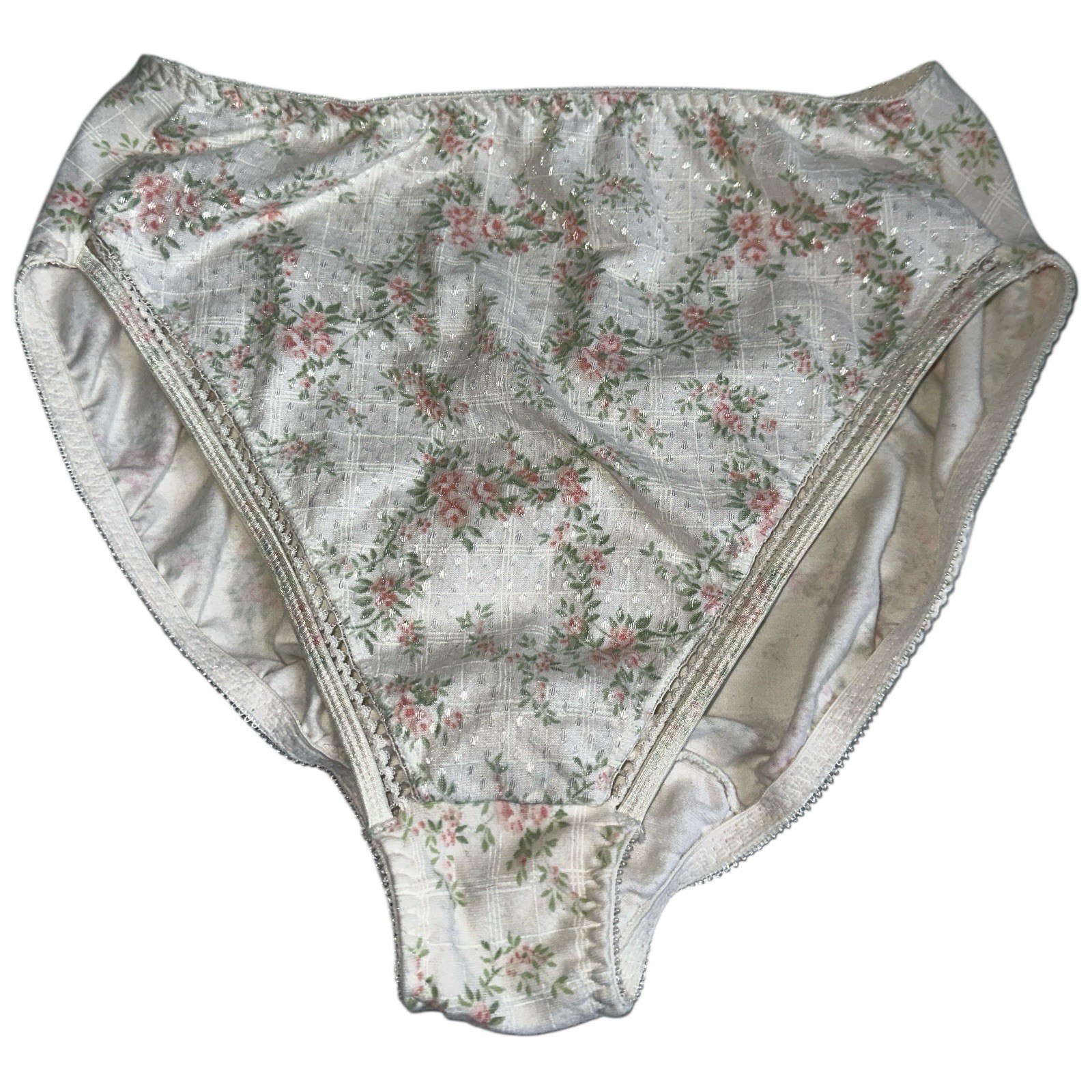 Vintage Warners Bright Shine Panties Medium Floral High Cut Glossy Nylon