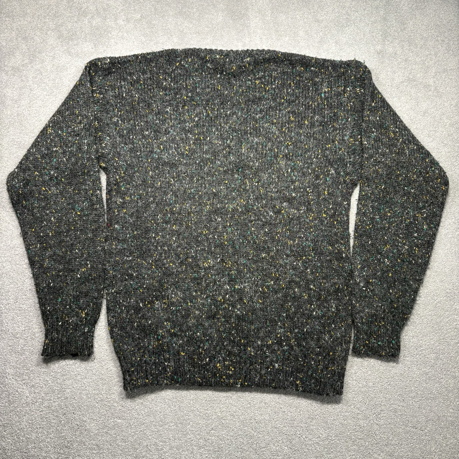 1980s Koman Knit Sweater Wool Blend Confetti Gray Geometric Size Large Vintage