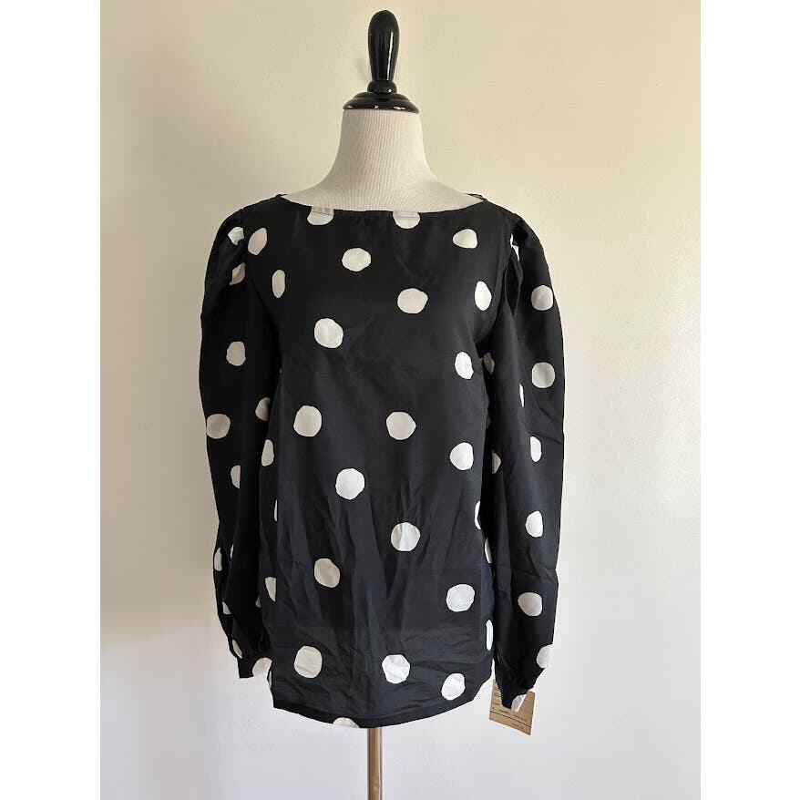 Vintage 80s secretary top size 14 polka dots new old stock puff sleeve
