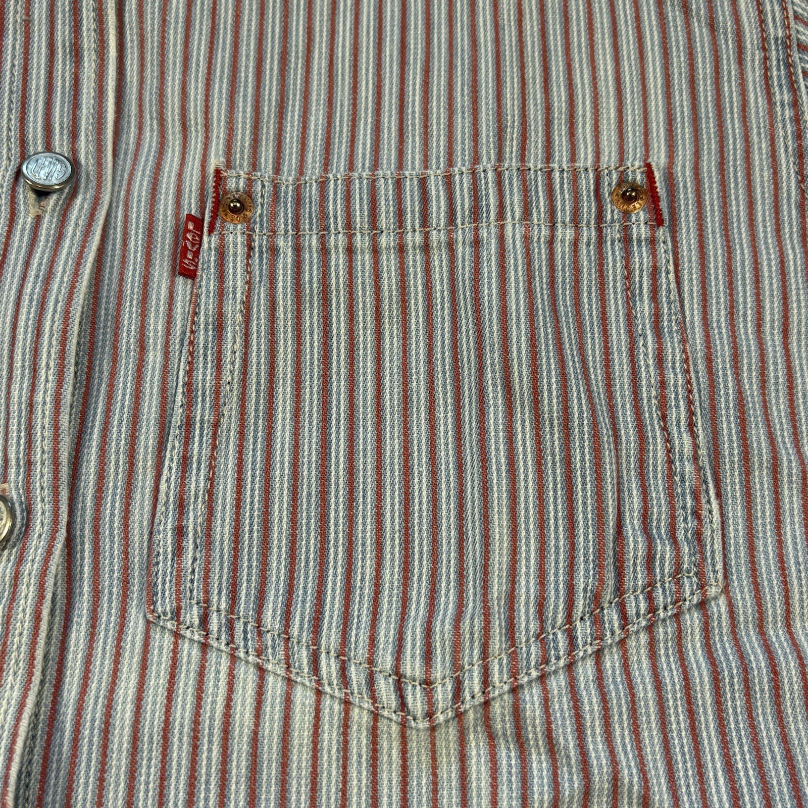Vintage 90s Levi’s Woman’s Striped Long Sleve Denim Shirt Metal Buttons Size M
