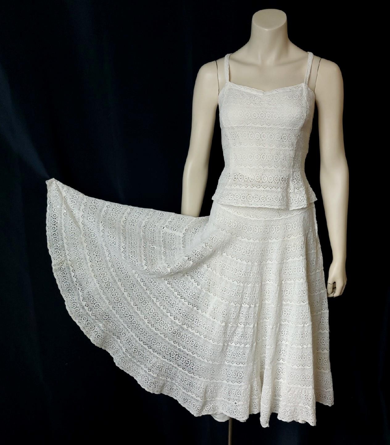 Tachi Castillo 1950s vintage Crochet Cotton FULL CIRCLE SKIRT & MATCHING TOP