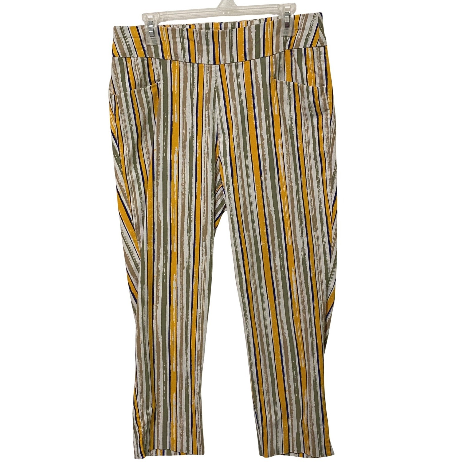 Vintage Y2K Ashley Stewart Womens Stripe Pull On Pants Size 14 Casual Chic Boho
