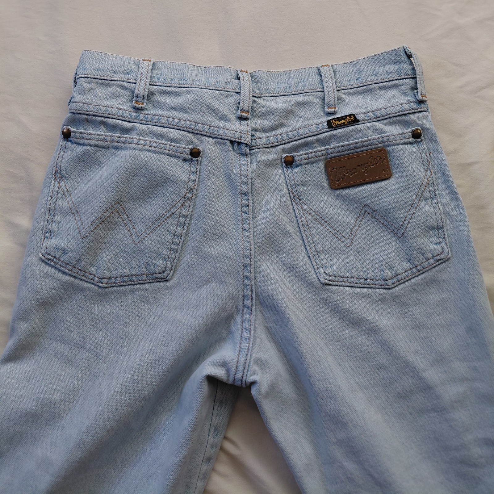 Vintage 70s Wrangler Jeans Light Wash High Waisted Bootcut USA Sz 28×34 RARE