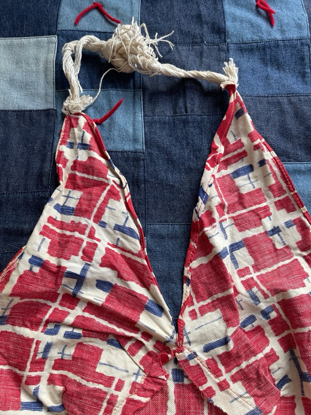 Vintage 30s 40s Women’s Halter Top Plaid Rope Back Swimsuit Tie Back Red Plaid M