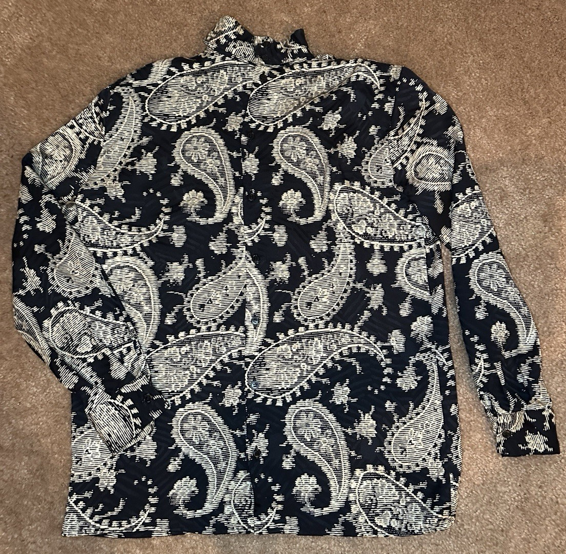 Vintage Giorgio Armani 100% Silk High Neck Paisley Blouse Italy Size 38