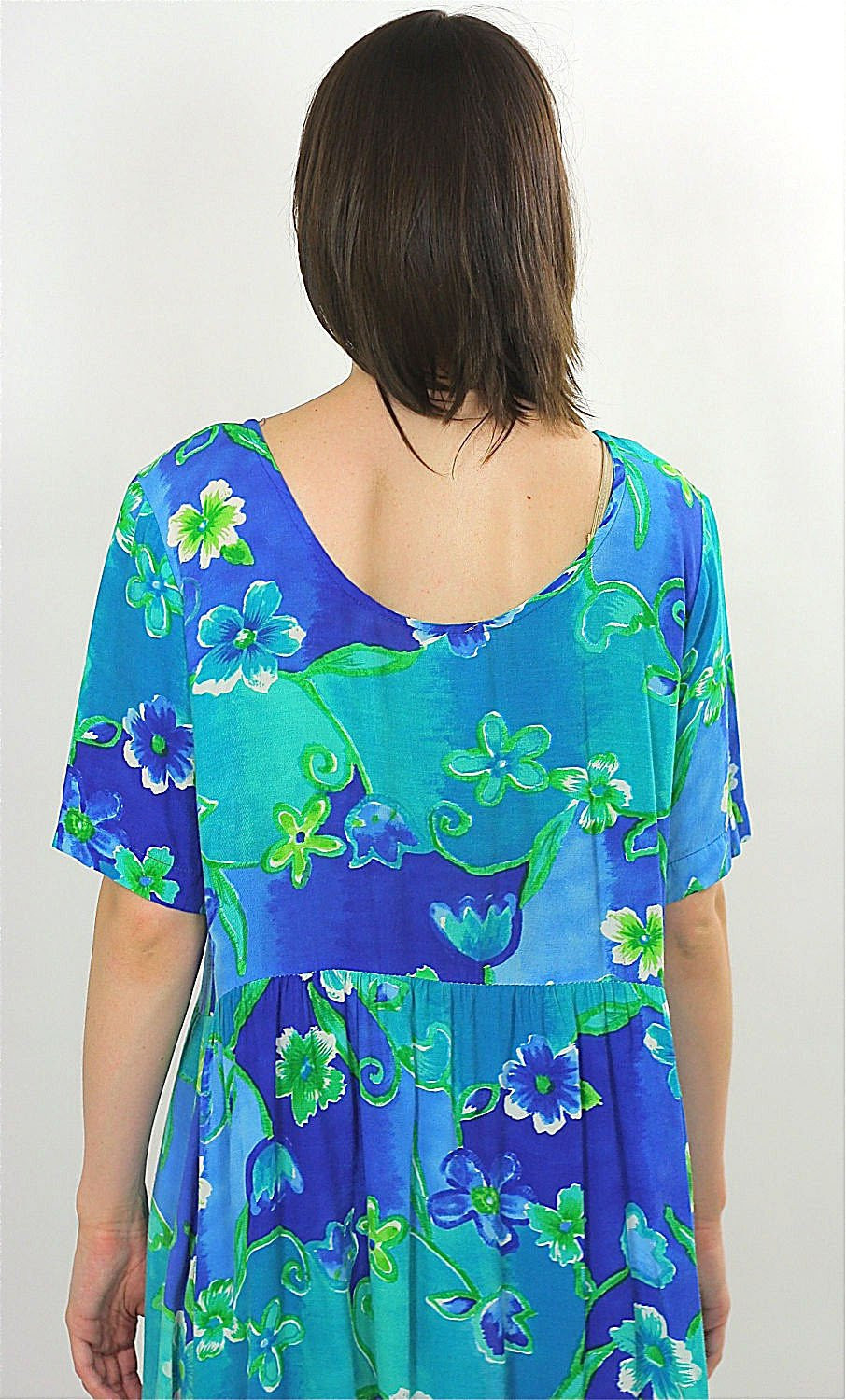 Vintage VTG 90s Grunge dress Boho Hippie blue neon floral mini dress