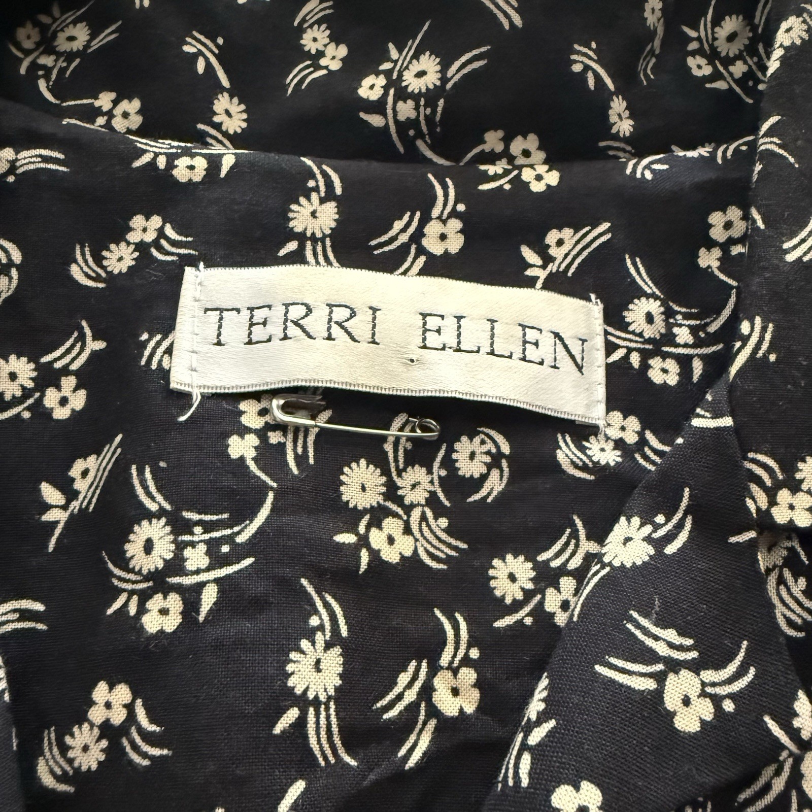 Terri Ellen Vintage Dress Button Up Collared Maxi Cottage Core Black Floral 10T