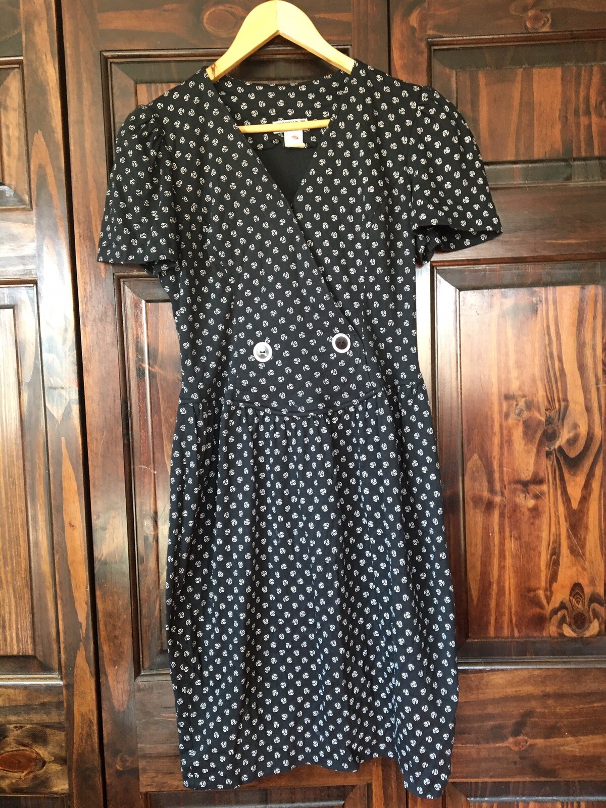 Vintage Taurus Union Made Black Floral Drop Waist Dress Sz S-M See Measurements