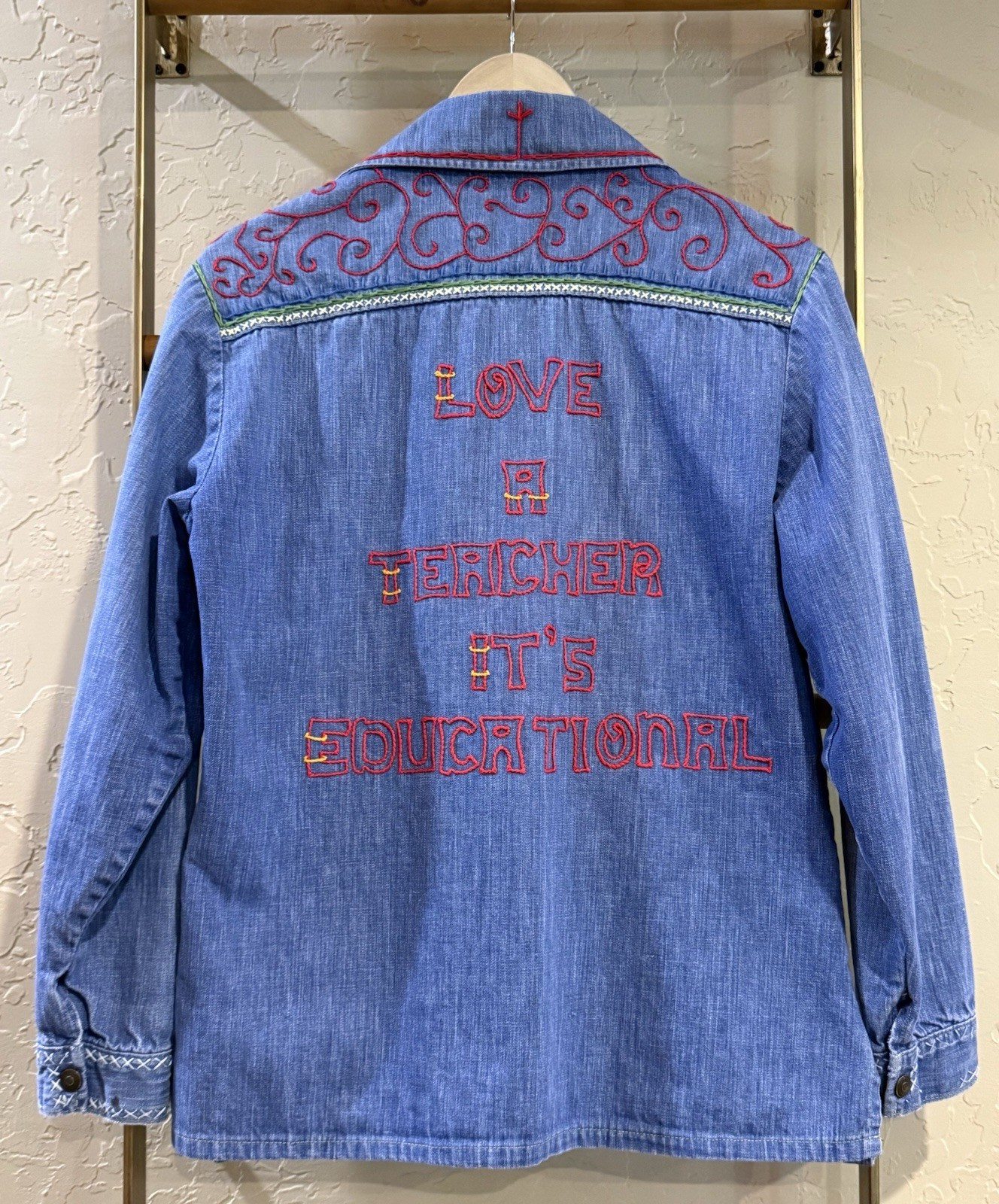 VTG 1970’s*Montgomery Ward*Embroidered “Love A Teacher It’s Educational.” Denim