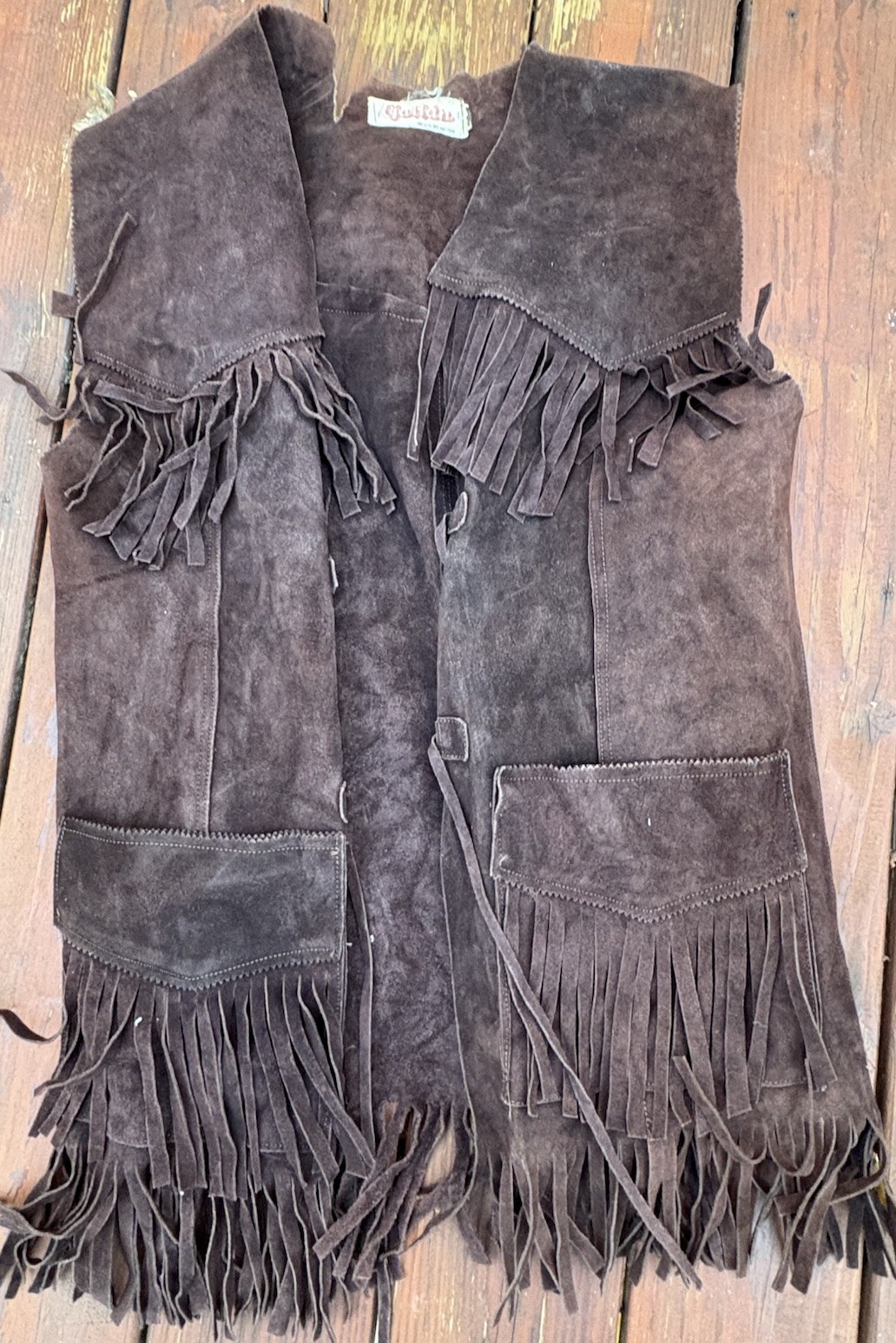Vintage Gaitan Brown Leather Fringe Vest Made in Mexico Approximately Small