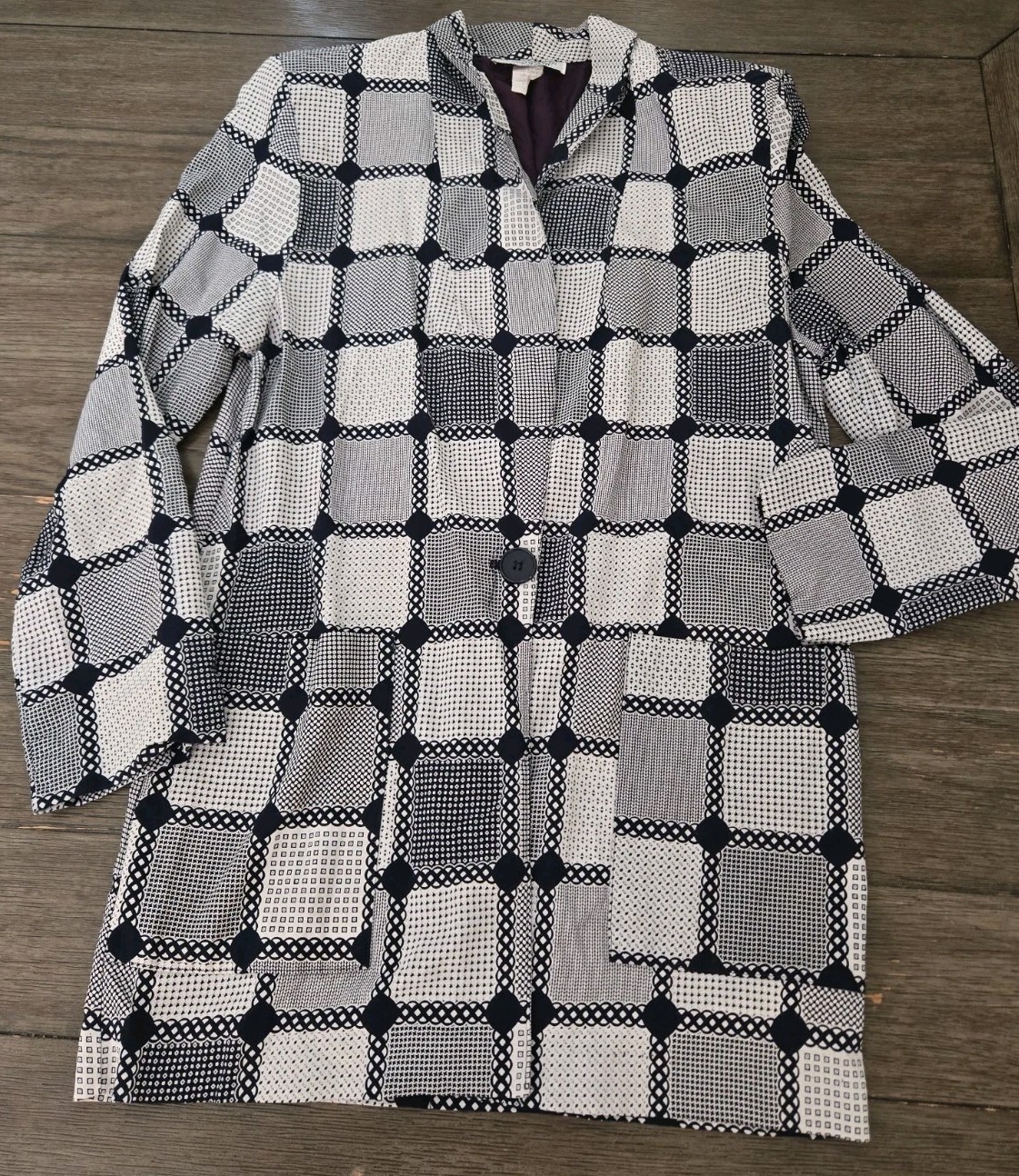 Vintage 80s 90s Kensington Square Geometric Pattern Rayon Blazer Jacket S USA