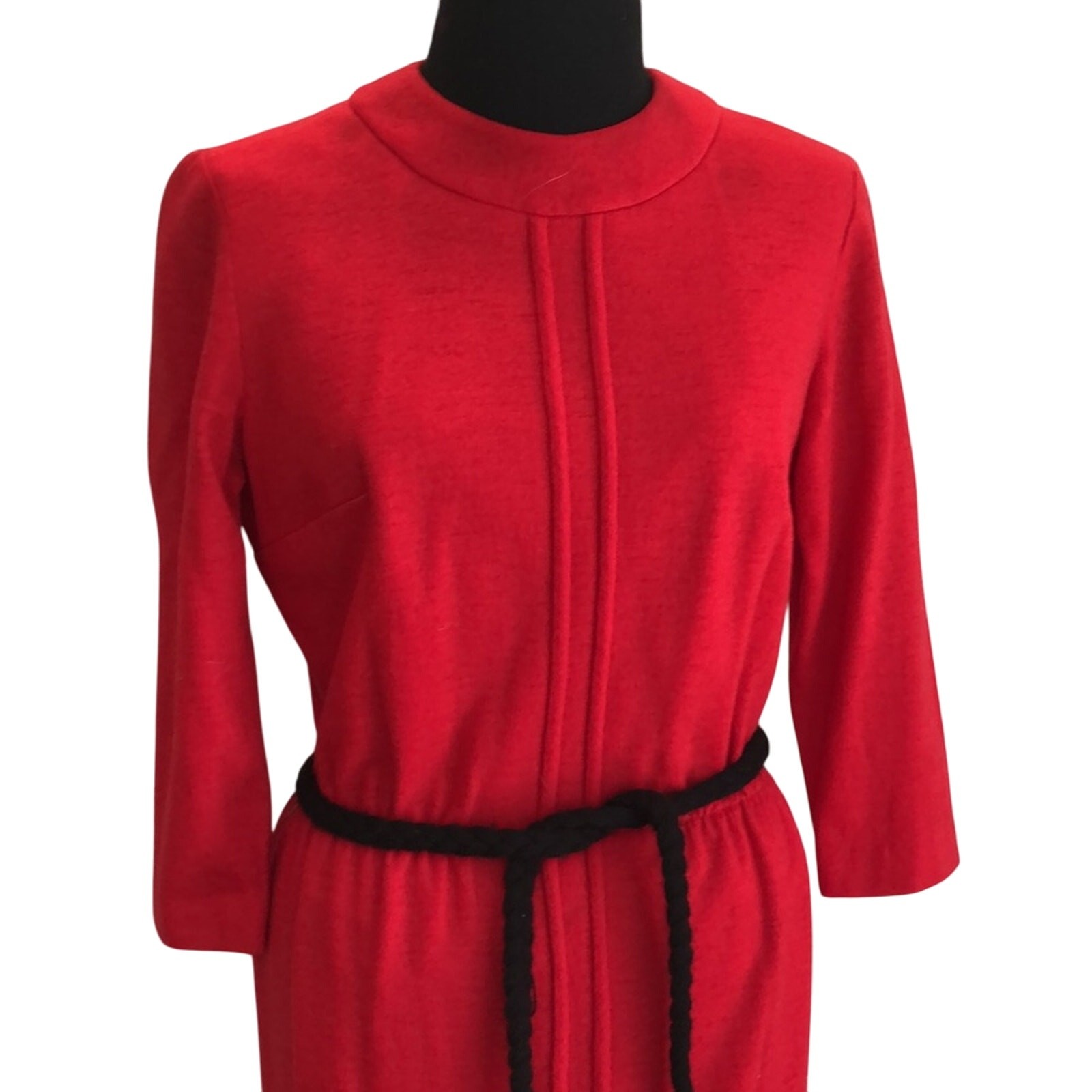 Vintage 70s dress red mock neck lined midi Merley size medium