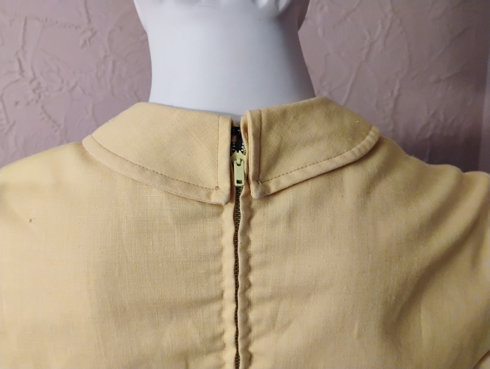 VTG 1970’s „the Art Shirt” Yellow Linen Pleated Ribbed Front Shirt Dress 9-10