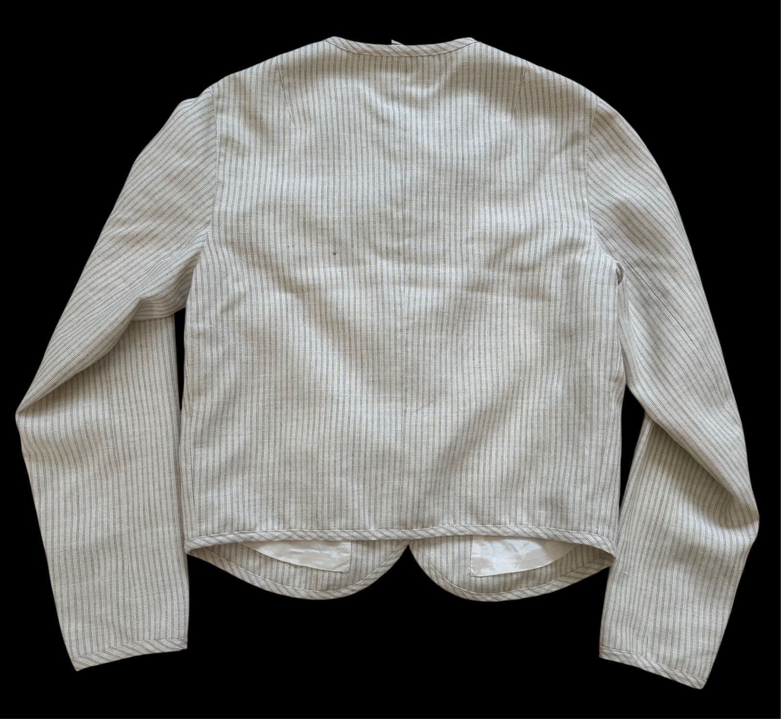 Vintage 1980s Bern Conrad Blazer Tan Striped Linen Blend Top Designer Jacket