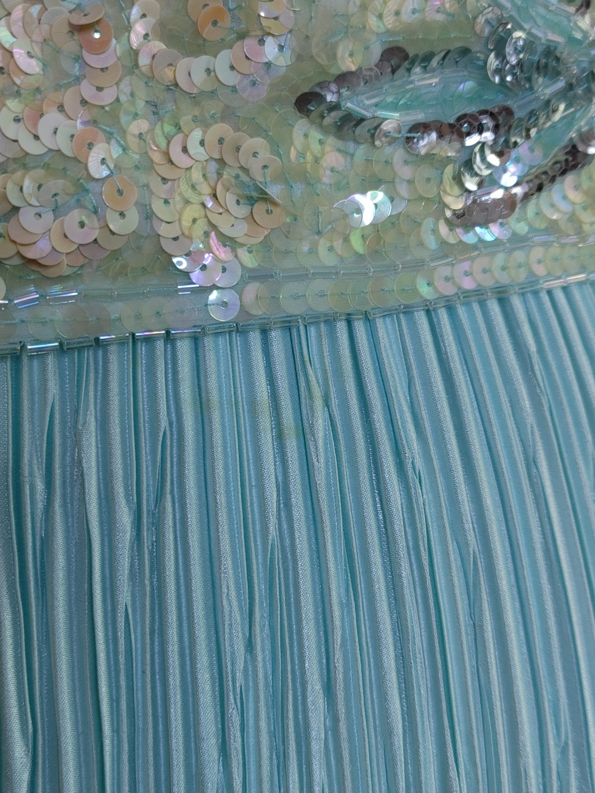 Vintage Ricki Lang Nuit Fortuny Pleat Evening Dress Deco Sequin 14 USA Union tag