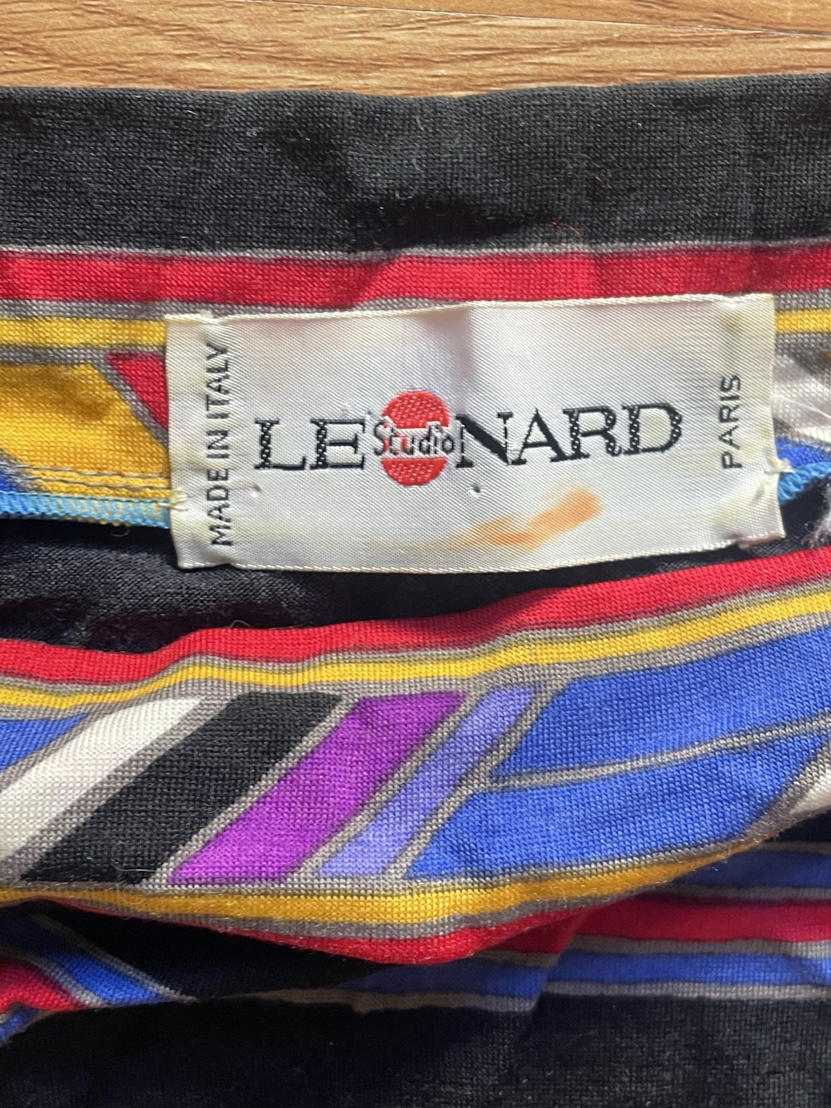 vintage leonard dress Paris 1980’s vibrant multi color Geometric print M/L italy