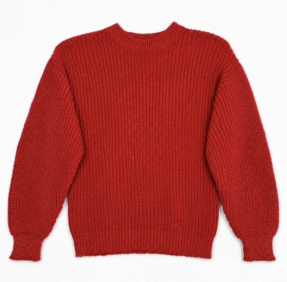 Vintage Blue Bird 100% Cotton Sweater Red Balloon Sleeve USA Chunky Knit Medium