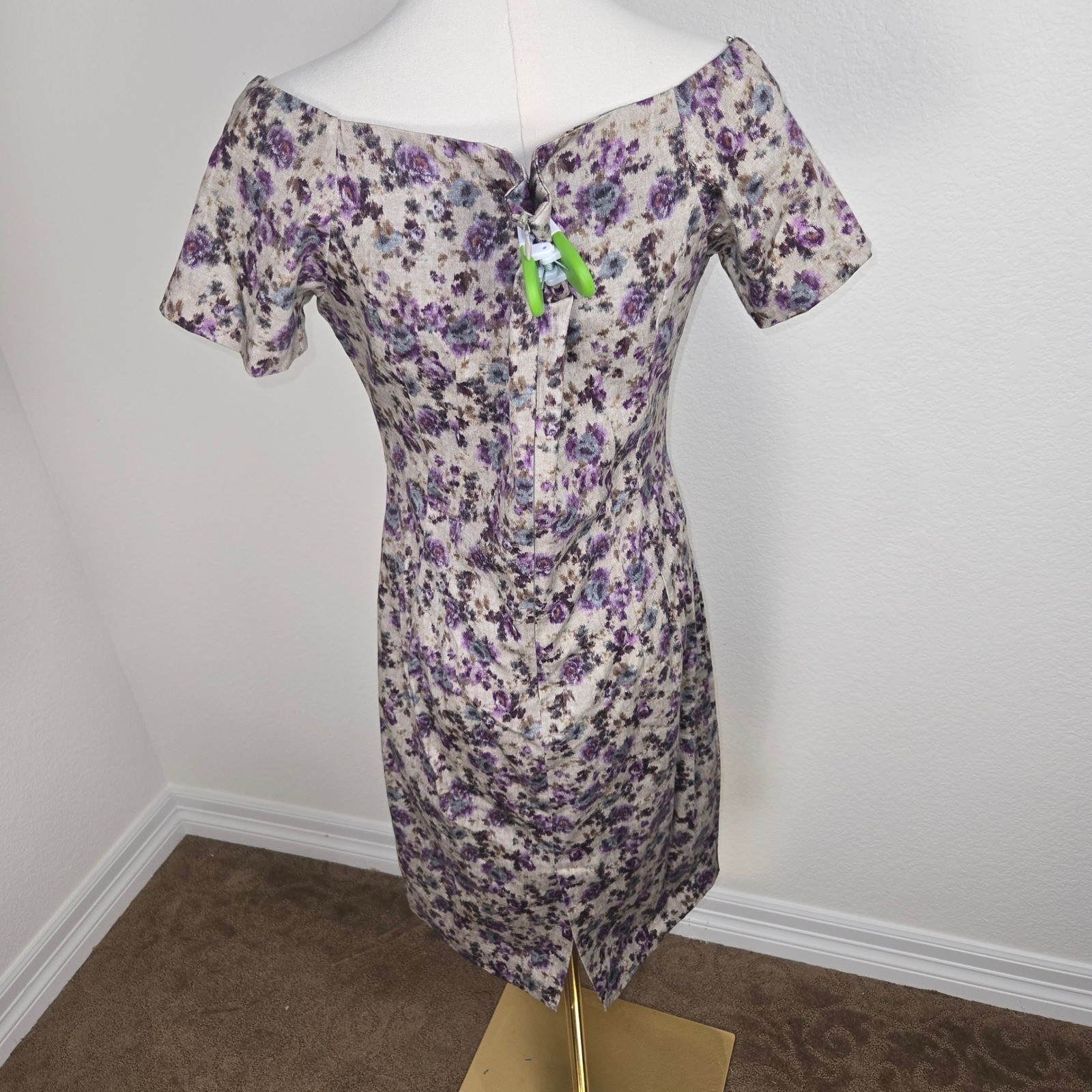 Zara Basic Floral Dress Wide Scoop Neck Cottagecore Back Slit Purple L Romantic