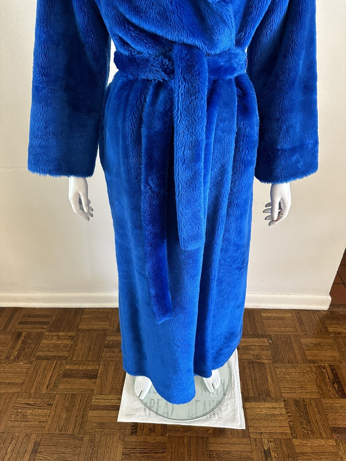 1970s Montgomery Ward Electric Blue Shag Robe Plush Faux Fur Belted Medium VTG