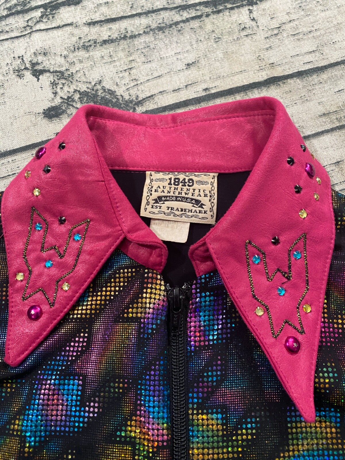 1849 Authentic Ranchwear Vtg 80s Western Zip Jacket Embellished Iridescent Disco
