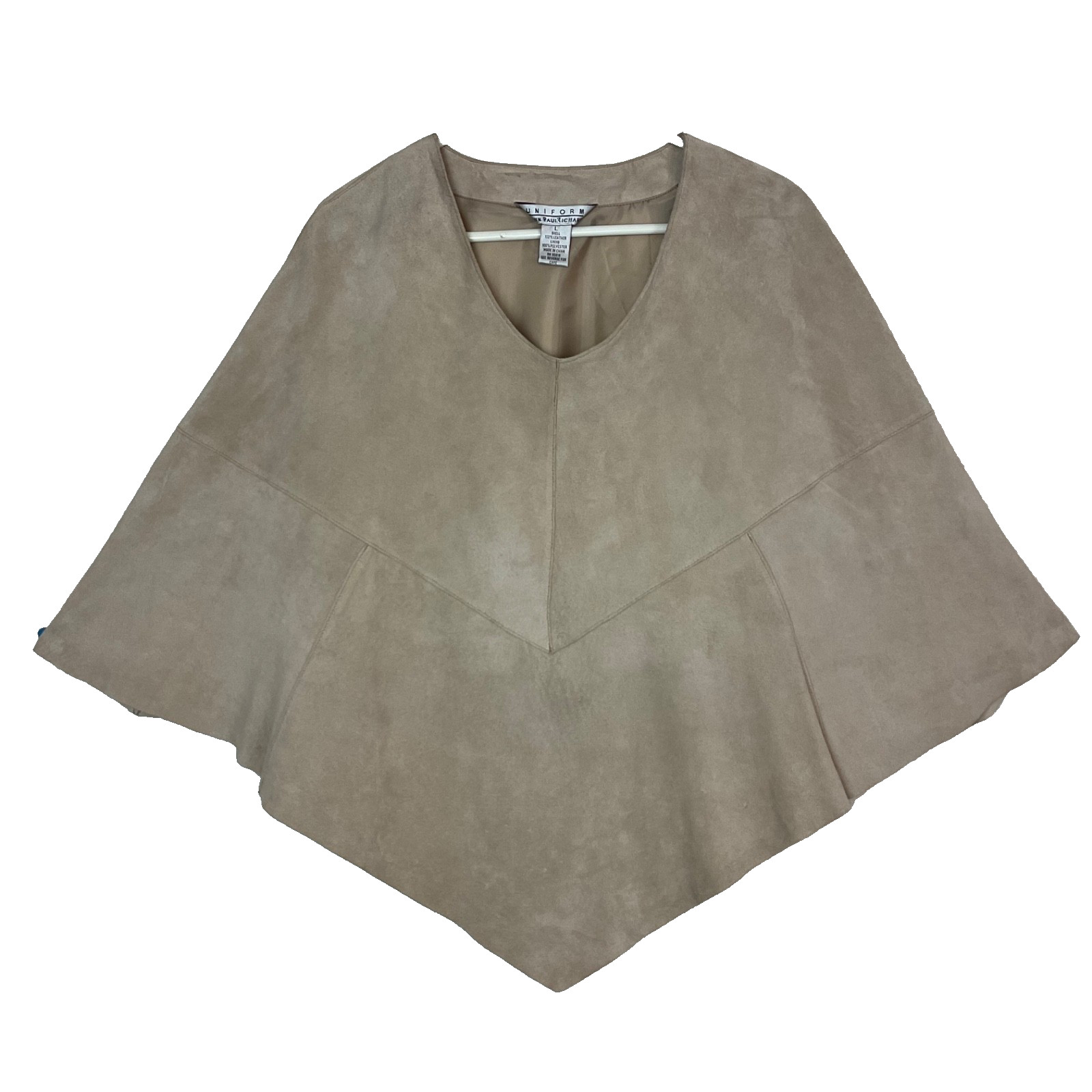 Vtg Uniform John Paul Richard Suede Leather Poncho Buckskin Tan Lined Western L