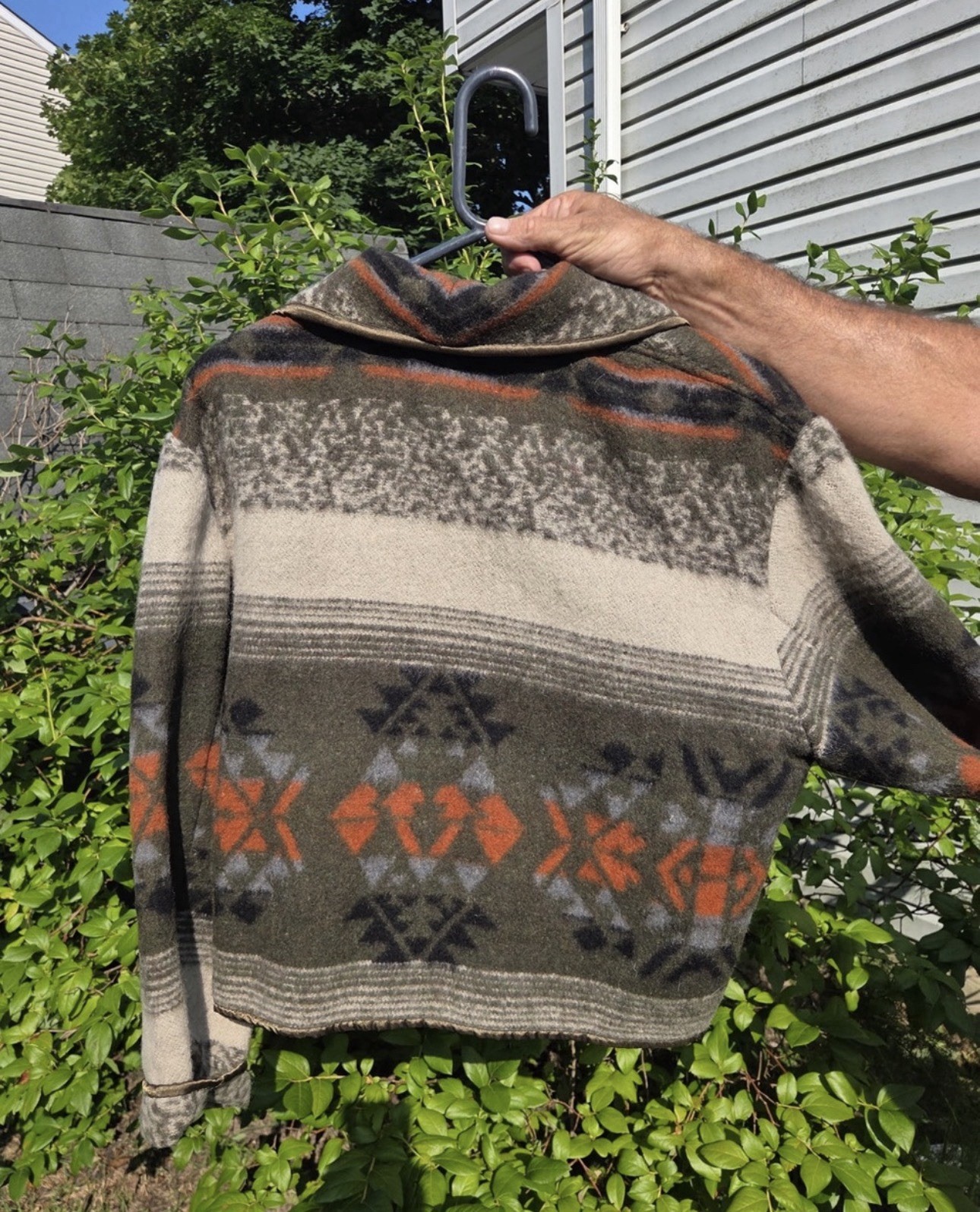 Vtg Flashback Southwestern Wool Blanket Jacket L Aztec Navajo Tribal Santa Fe