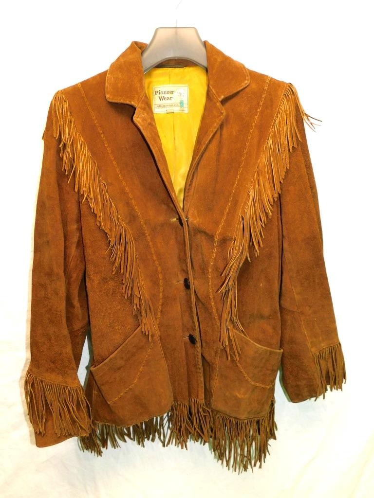 Vintage Pioneer Wear M Brown Suede Western Fringe Coat Woman Rockabilly Rodeo